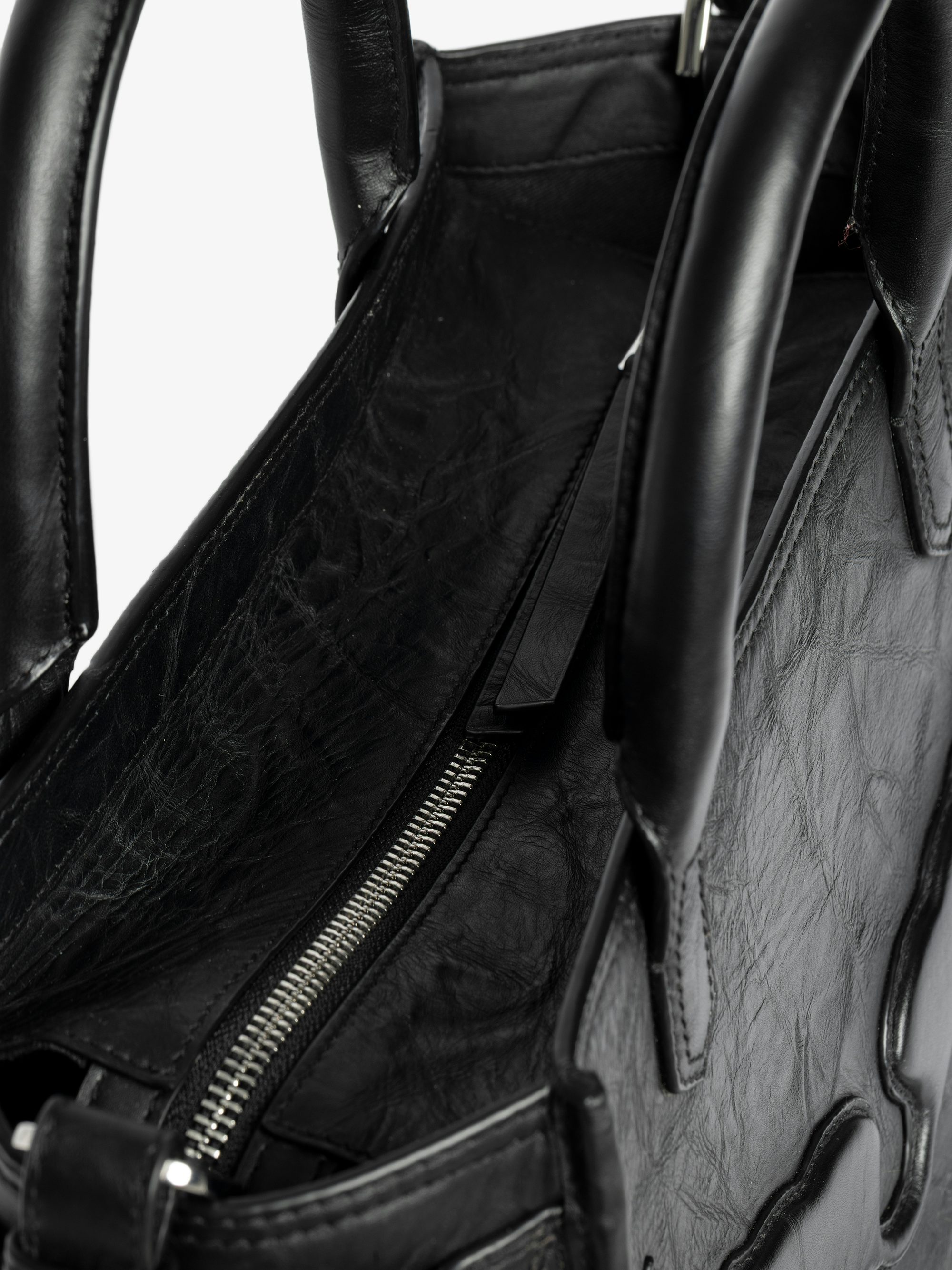 Angel Tote XS Bag - Small bag in crinkled effect leather with double handles, shoulder strap and embossed wings signature.